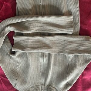 Olive Ribbed Zip-Up Sweater